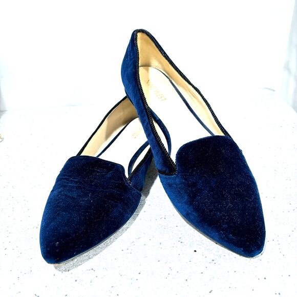 Nine West dark navy blue velvet slip on shoes US 9M smoking slippers casual chic - Picture 1 of 10